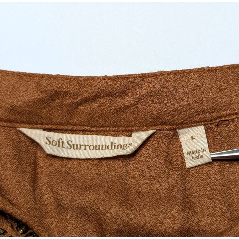 Soft Surroundings Womens Large Brown Embroidered Peasant Top Boho Chic - Picture 3 of 5